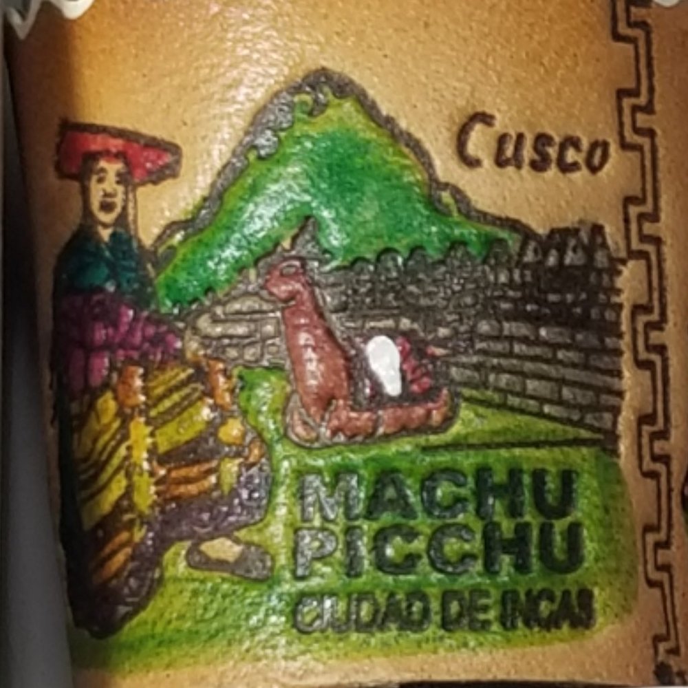 PERU Machu Picchu Souvenir Shot Glasses Leather Covers Artisan Set of 2 - Picture 7 of 9